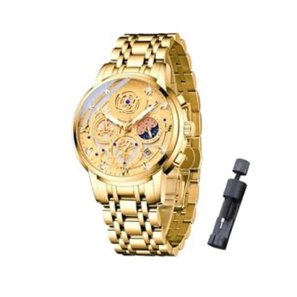 Luxury Gold Tone Analog Quartz Wristwatch Stainless Steel Band New main image 3